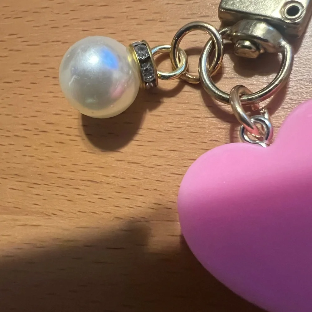 Brand New Pink Heart Keychain with Faux Pearl Accent